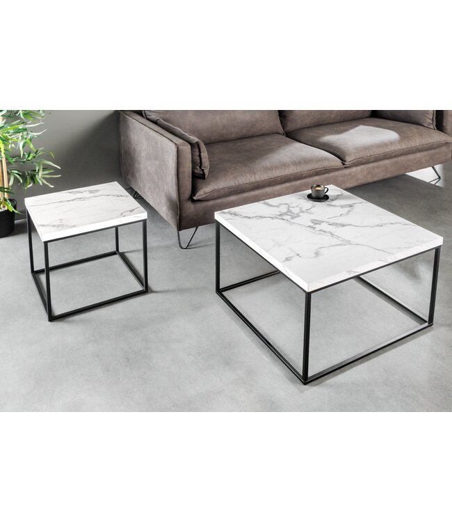 Invicta Interior Moderne bijzettafel ARCHITECTURE 45cm Wit Marmeren Design Metalen Frame - 44761