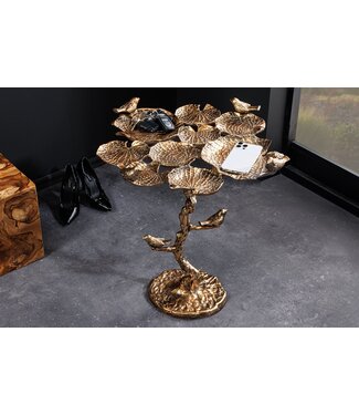 Invicta Interior Bijzettafel voor binnen en buiten VOGELS 65 cm antiek messing bladontwerp weerbestendige vogelsculptuur - 44846