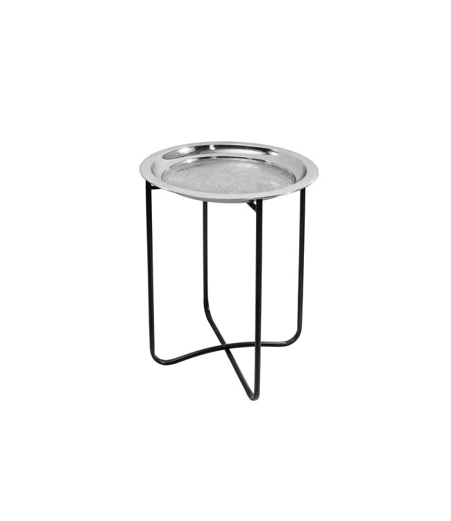 Invicta Interior Oosterse bijzettafel CASABLANCA 50cm zilver zwart dienblad uitneembaar opvouwbaar - 44352
