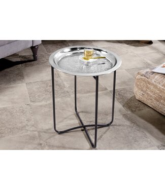 Invicta Interior Oosterse bijzettafel CASABLANCA 50cm zilver zwart dienblad uitneembaar opvouwbaar - 44352