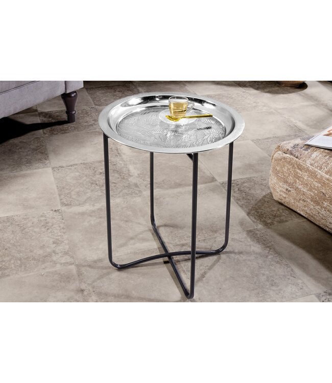 Invicta Interior Oosterse bijzettafel CASABLANCA 50cm zilver zwart dienblad uitneembaar opvouwbaar - 44352