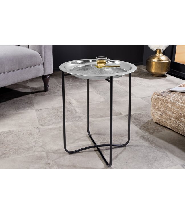 Invicta Interior Oosterse bijzettafel CASABLANCA 50cm zilver zwart dienblad uitneembaar opvouwbaar - 44352