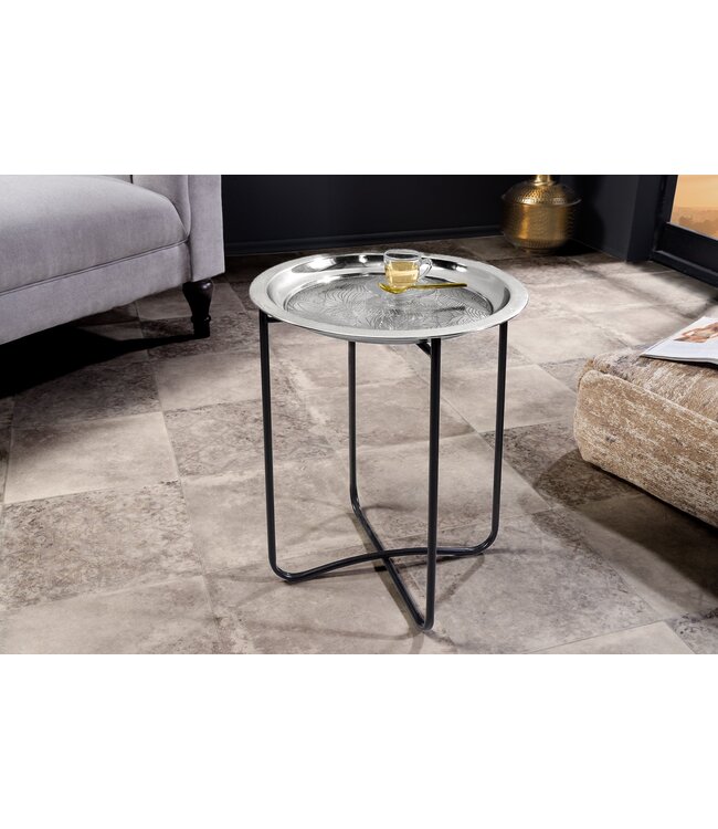 Invicta Interior Oosterse bijzettafel CASABLANCA 50cm zilver zwart dienblad uitneembaar opvouwbaar - 44352