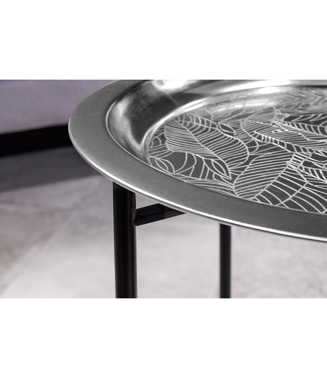 Invicta Interior Oosterse bijzettafel CASABLANCA 50cm zilver zwart dienblad uitneembaar opvouwbaar - 44352
