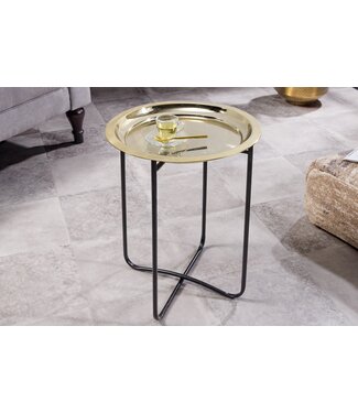 Invicta Interior Ronde bijzettafel CASABLANCA 50cm messing goud zwart dienblad uitneembaar opvouwbaar - 44353 Invicta Interior Ronde bijzettafel CASABLANCA 50cm messing goud zwart dienblad uitneembaar opvouwbaar - 44353