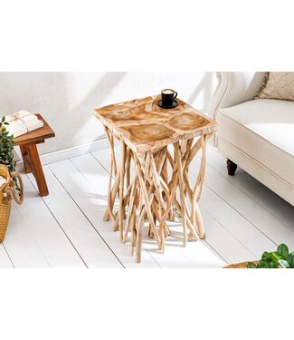 Invicta Interior Massief houten bijzettafel DRIFTWOOD 60 cm naturel teakhout vierkant in paaldesign - 44715