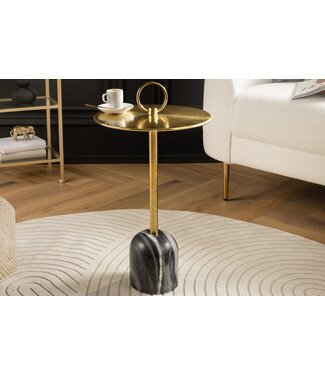 Invicta Interior Ronde bijzettafel ELEGANCE 60cm goud ijzer marmer handgemaakt - 44833
