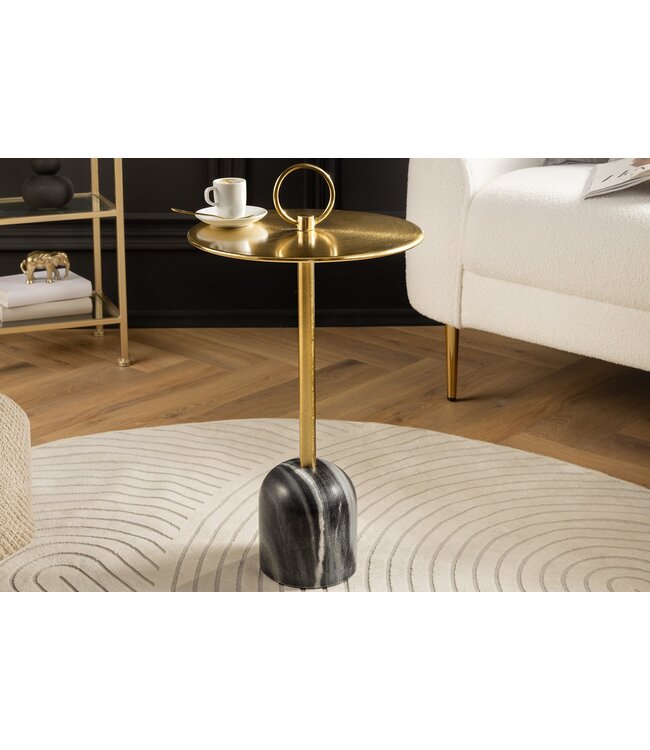 Invicta Interior Ronde bijzettafel ELEGANCE 60cm goud ijzer marmer handgemaakt - 44833