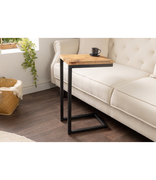 Invicta Interior Massief houten bijzettafel GASTON 65cm naturel mangohout metaal zwart handgemaakt - 44740