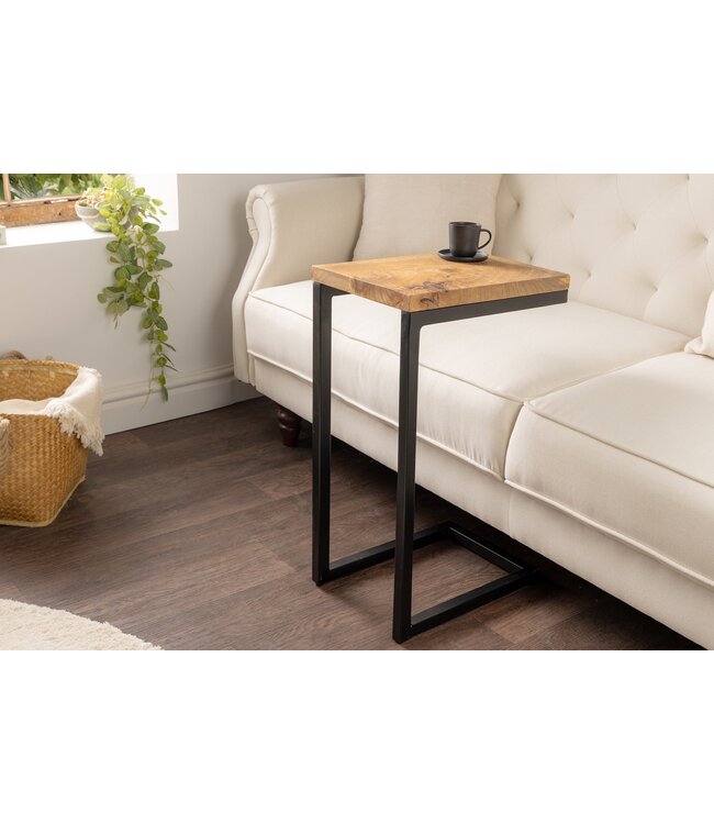 Invicta Interior Massief houten bijzettafel GASTON 65cm naturel mangohout metaal zwart handgemaakt - 44740