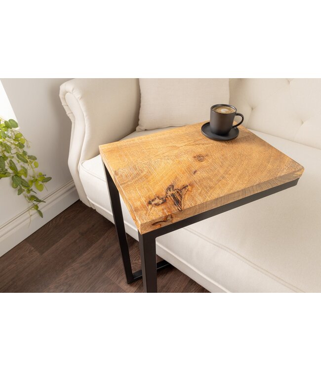 Invicta Interior Massief houten bijzettafel GASTON 65cm naturel mangohout metaal zwart handgemaakt - 44740