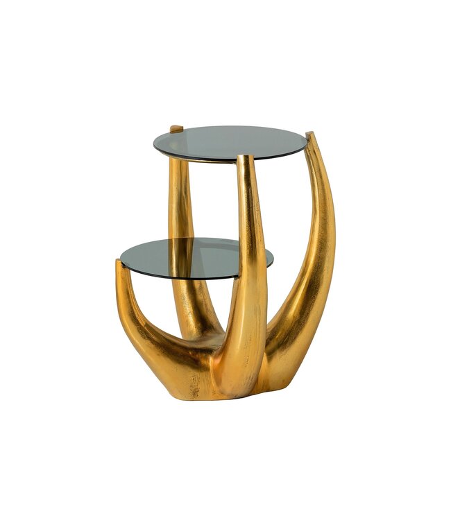 Invicta Interior Handgemaakte bijzettafel LEVELS 50cm goud antiek zwart glas zwart metaal - 44858