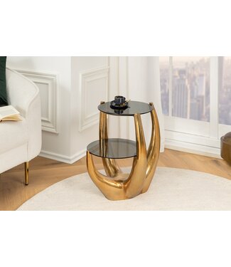 Invicta Interior Handgemaakte bijzettafel LEVELS 50cm goud antiek zwart glas zwart metaal - 44858 Invicta Interior Handgemaakte bijzettafel LEVELS 50cm goud antiek zwart glas zwart metaal - 44858