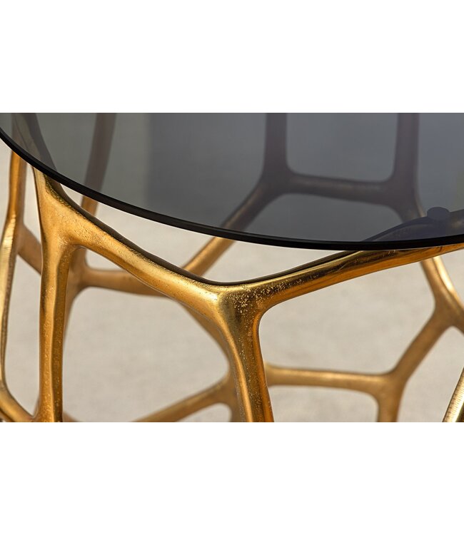 Invicta Interior Handgemaakte bijzettafel LIQUID GEOMETRY 50cm goud rond metaal zwart glas - 44857