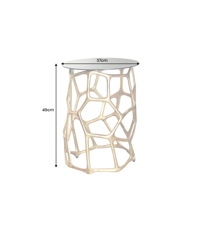 Invicta Interior Handgemaakte bijzettafel LIQUID GEOMETRY 50cm goud rond metaal zwart glas - 44857