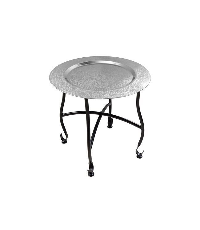 Invicta Interior Ronde Bijzettafel MARRAKECH 40cm Zilveren Theetafel Uitneembaar Dienblad Opvouwbaar - 44354