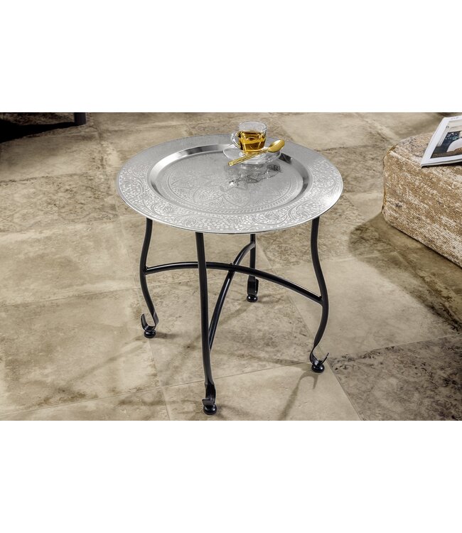 Invicta Interior Ronde Bijzettafel MARRAKECH 40cm Zilveren Theetafel Uitneembaar Dienblad Opvouwbaar - 44354