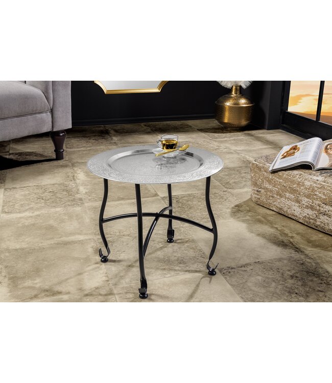 Invicta Interior Ronde Bijzettafel MARRAKECH 40cm Zilveren Theetafel Uitneembaar Dienblad Opvouwbaar - 44354