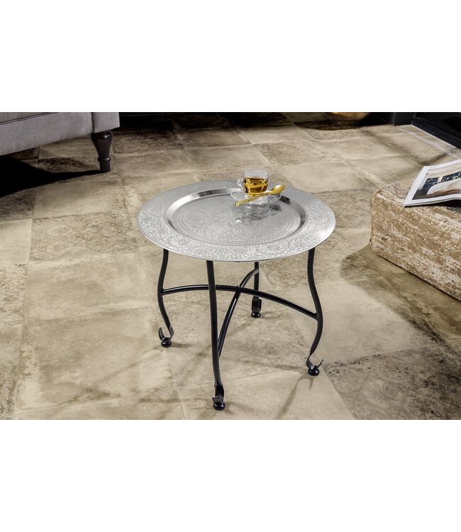 Invicta Interior Ronde Bijzettafel MARRAKECH 40cm Zilveren Theetafel Uitneembaar Dienblad Opvouwbaar - 44354