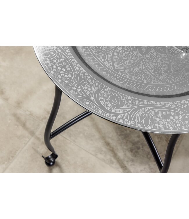Invicta Interior Ronde Bijzettafel MARRAKECH 40cm Zilveren Theetafel Uitneembaar Dienblad Opvouwbaar - 44354