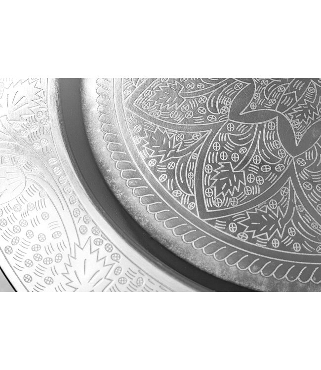 Invicta Interior Ronde Bijzettafel MARRAKECH 40cm Zilveren Theetafel Uitneembaar Dienblad Opvouwbaar - 44354