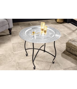 Invicta Interior Ronde salontafel MARRAKECH 60cm zilveren theetafel uitneembaar dienblad opvouwbaar - 44346