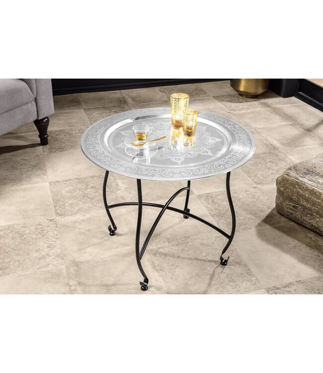 Invicta Interior Ronde salontafel MARRAKECH 60cm zilveren theetafel uitneembaar dienblad opvouwbaar - 44346