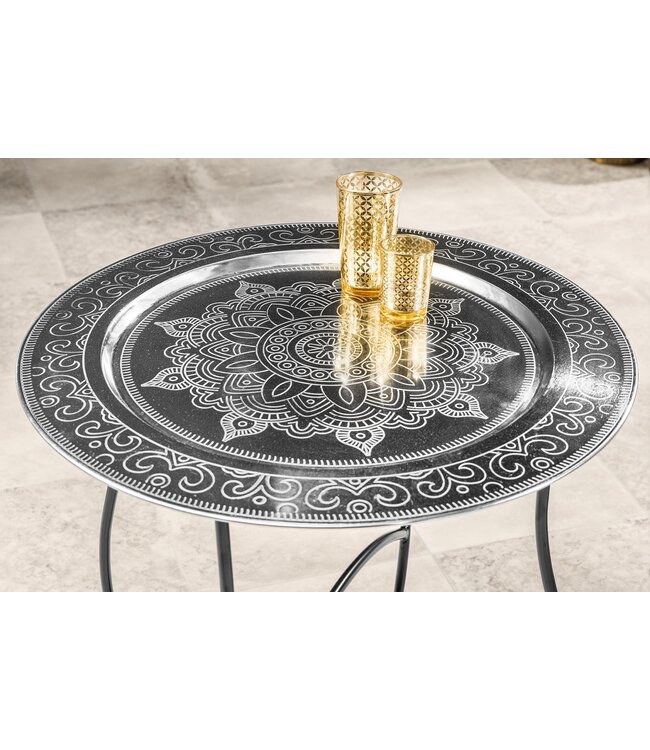 Invicta Interior Ronde salontafel MARRAKECH 60cm zilveren theetafel uitneembaar dienblad opvouwbaar - 44346