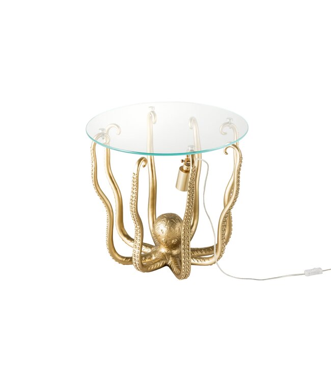 Invicta Interior Ronde bijzettafel WILDLIFE OCTOPUS 50cm goud sculptuur glas - 44567