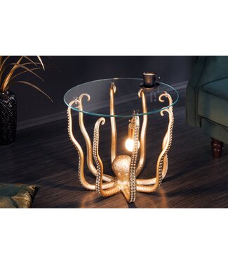 Invicta Interior Ronde bijzettafel WILDLIFE OCTOPUS 50cm goud sculptuur glas - 44567
