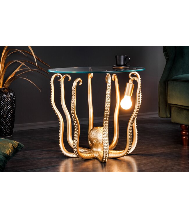 Invicta Interior Ronde bijzettafel WILDLIFE OCTOPUS 50cm goud sculptuur glas - 44567