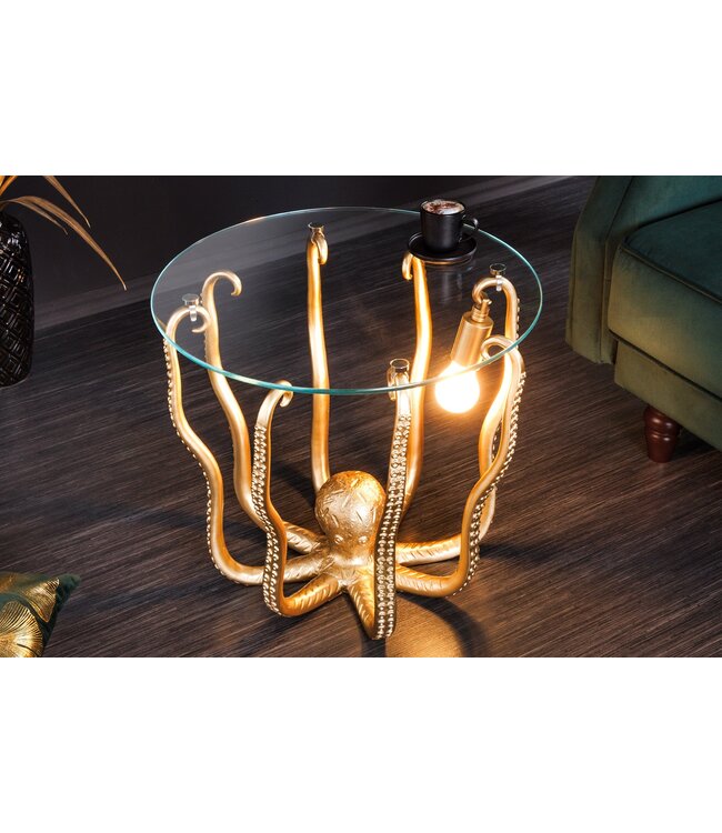 Invicta Interior Ronde bijzettafel WILDLIFE OCTOPUS 50cm goud sculptuur glas - 44567