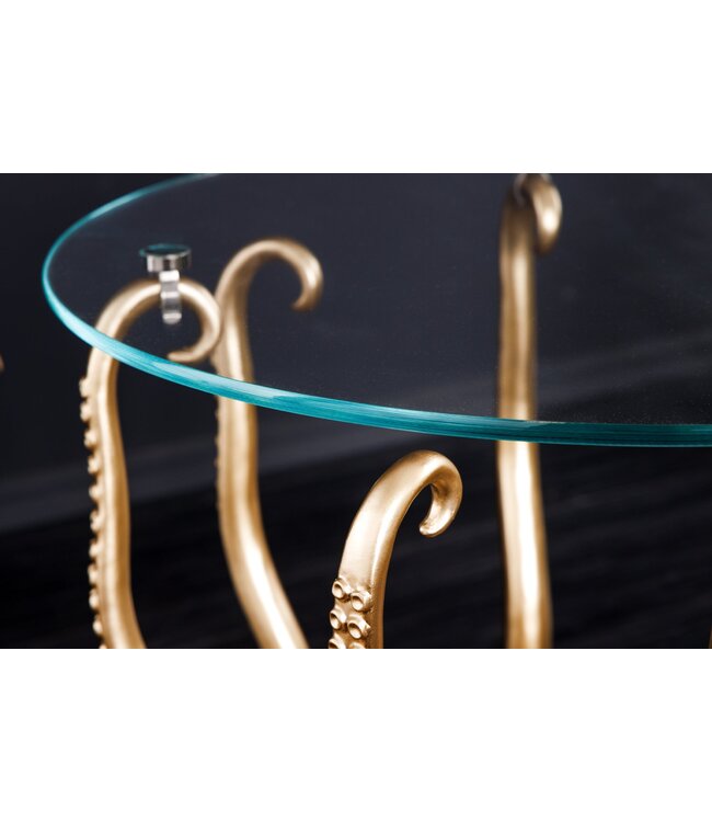 Invicta Interior Ronde bijzettafel WILDLIFE OCTOPUS 50cm goud sculptuur glas - 44567