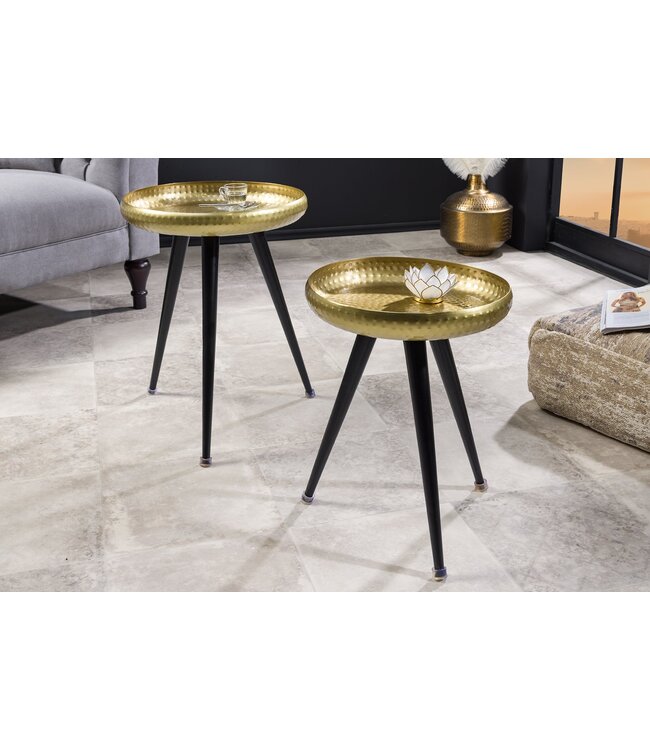 Invicta Interior Handgemaakte bijzettafel ORIENT 50cm messing goud rond metaal gehamerd design - 44350