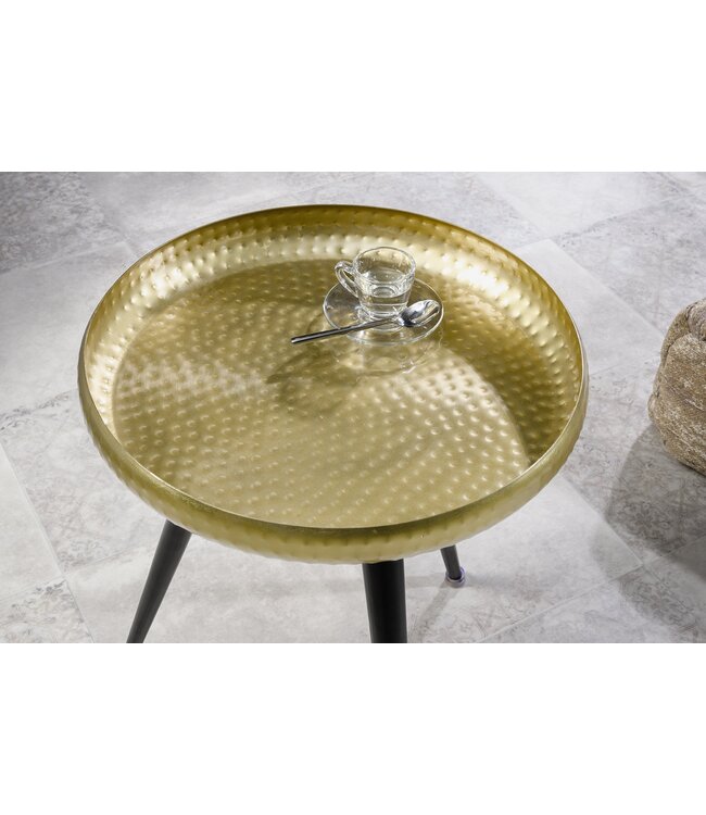 Invicta Interior Handgemaakte bijzettafel ORIENT 50cm messing goud rond metaal gehamerd design - 44350