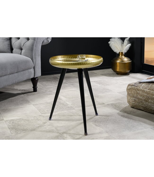 Invicta Interior Handgemaakte Bijzettafel ORIENT 55cm Messing Goud Ronde Metaal Gehamerd Design - 44351