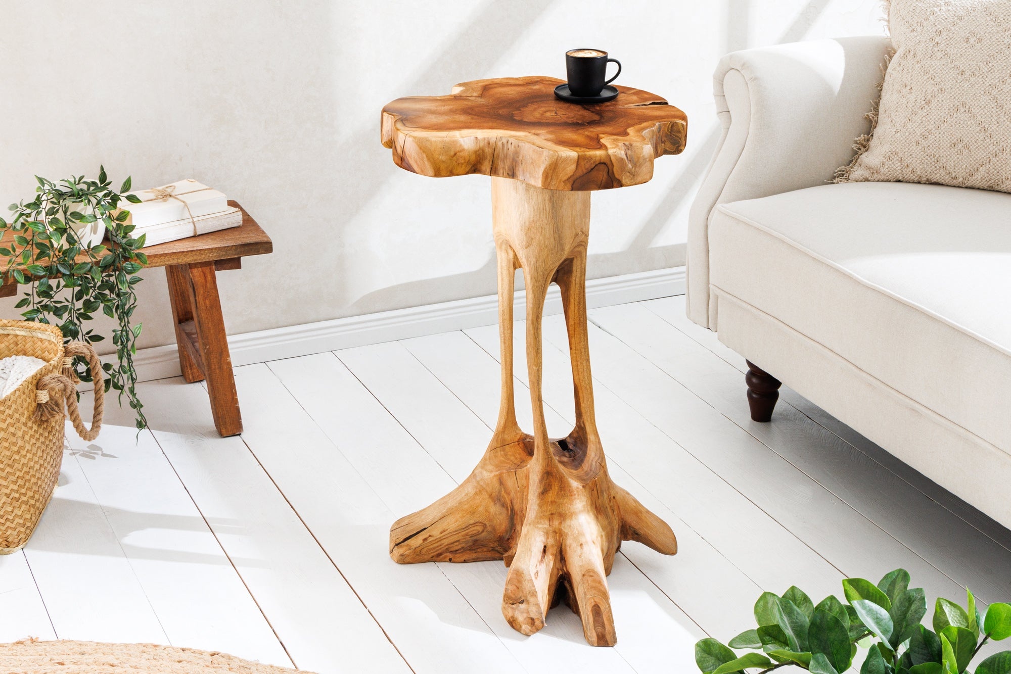Massief houten bijzettafel ROOT 70cm naturel teakhout gemaakt van wortelhout in paaldesign - 44714