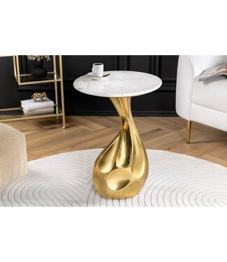 Invicta Interior Ronde bijzettafel TEAR 60cm goud wit met marmeren tafelblad handgemaakt - 44834
