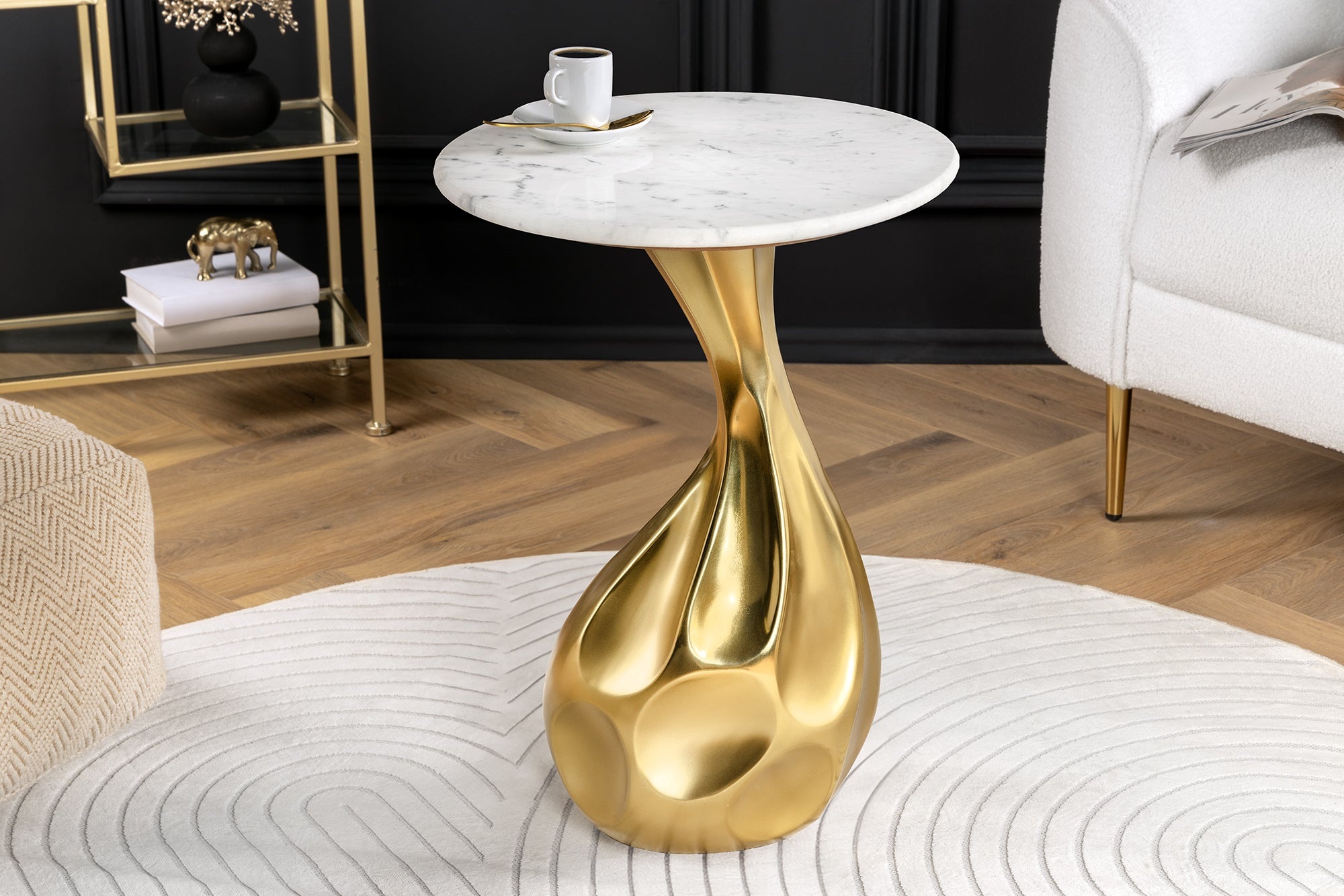 Ronde bijzettafel TEAR 60cm goud wit met marmeren tafelblad handgemaakt - 44834 afbeelding