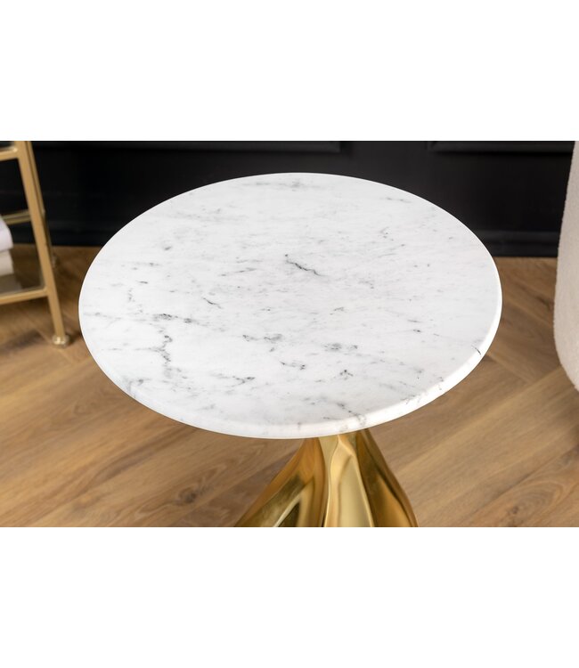 Invicta Interior Ronde bijzettafel TEAR 60cm goud wit met marmeren tafelblad handgemaakt - 44834