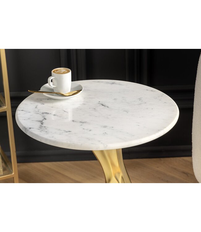 Invicta Interior Ronde bijzettafel TEAR 60cm goud wit met marmeren tafelblad handgemaakt - 44834