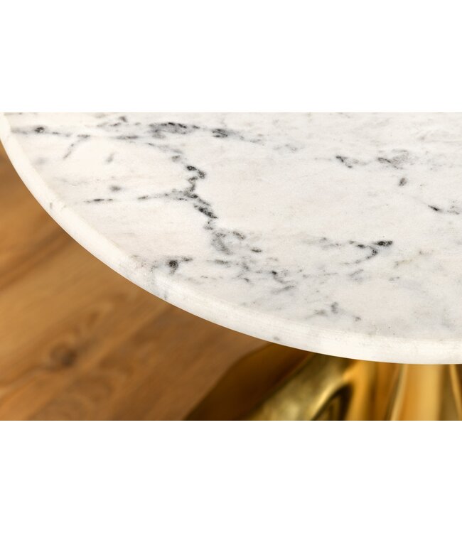 Invicta Interior Ronde bijzettafel TEAR 60cm goud wit met marmeren tafelblad handgemaakt - 44834