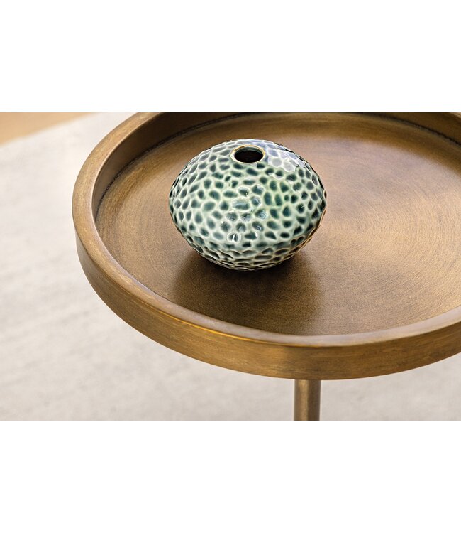 Invicta Interior Ronde Bijzettafel TRAYFUL 60cm Messing Antiek IJzer Groen Marmeren Voet Handgemaakt - 44848