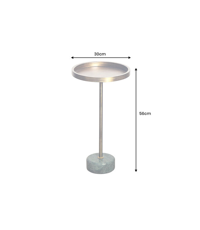 Invicta Interior Ronde Bijzettafel TRAYFUL 60cm Messing Antiek IJzer Groen Marmeren Voet Handgemaakt - 44848