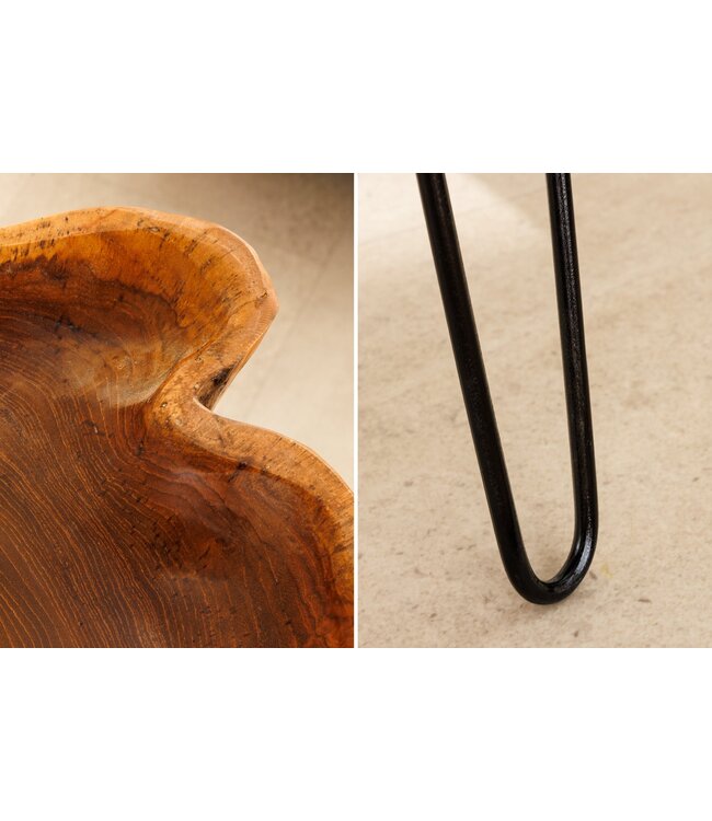 Invicta Interior Unieke bijzettafel WILD 65cm natuurlijke teakhouten haarspeldpoten salontafel - 44708