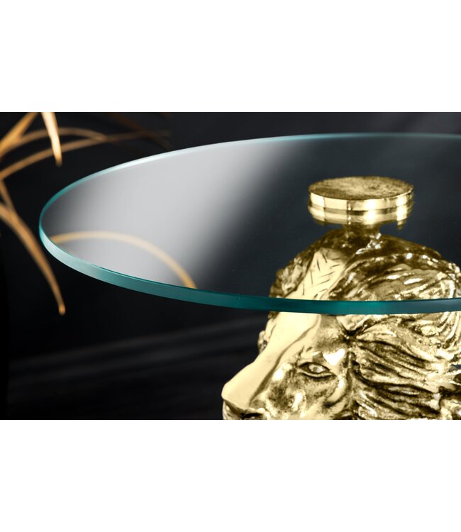 Invicta Interior Ronde bijzettafel WILDLIFE LION 60cm Goud Antiek Metaal Glas Leeuw Sculptuur - 44827