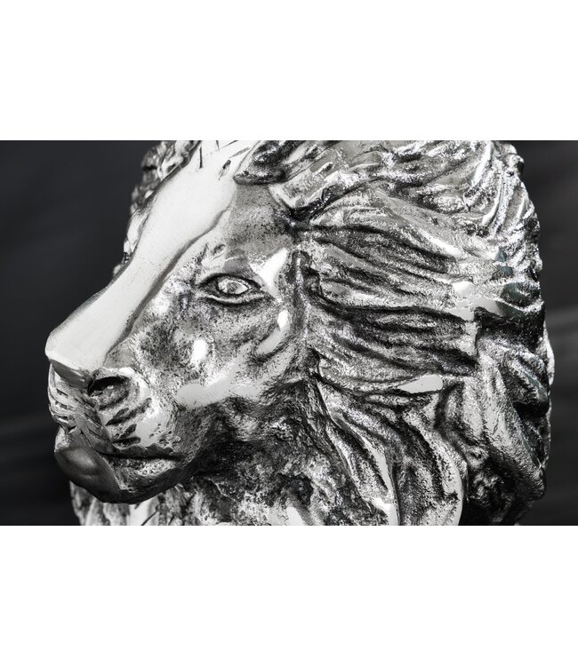 Invicta Interior Ronde bijzettafel WILDLIFE LION 60cm Zilver Antiek Metaal Glas Leeuw Sculptuur - 44826