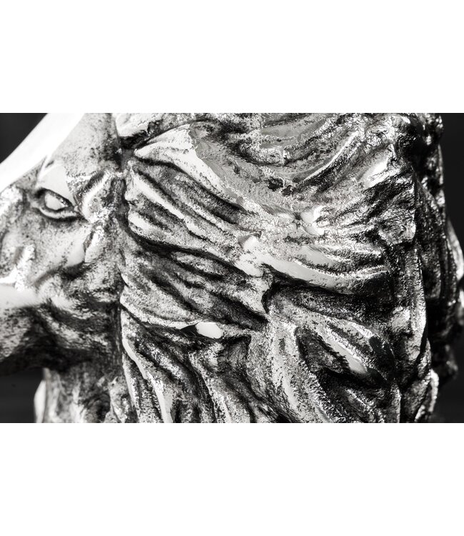 Invicta Interior Ronde bijzettafel WILDLIFE LION 60cm Zilver Antiek Metaal Glas Leeuw Sculptuur - 44826