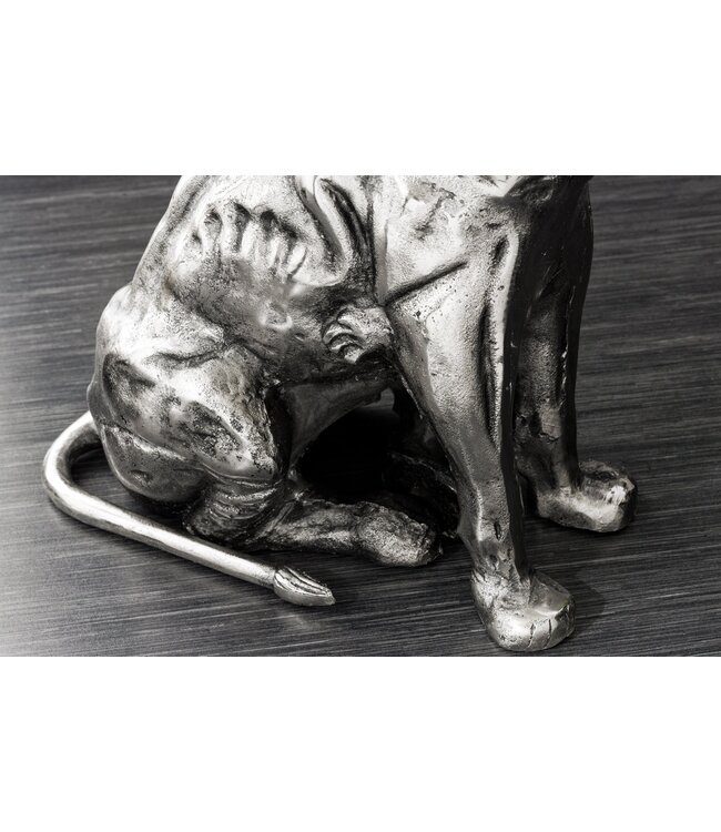 Invicta Interior Ronde bijzettafel WILDLIFE LION 60cm Zilver Antiek Metaal Glas Leeuw Sculptuur - 44826