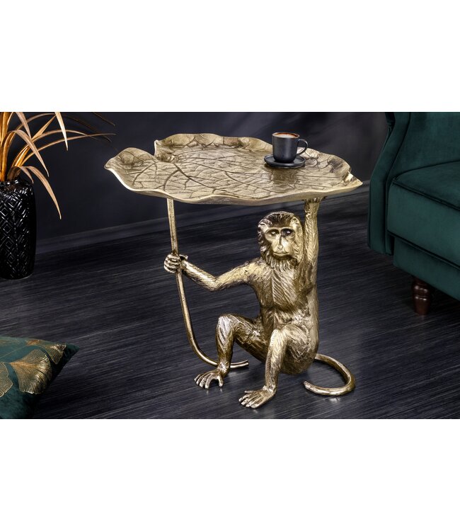 Invicta Interior Design Bijzettafel WILDLIFE MONKEY 60cm goud antiek metaal handgemaakt - 44835